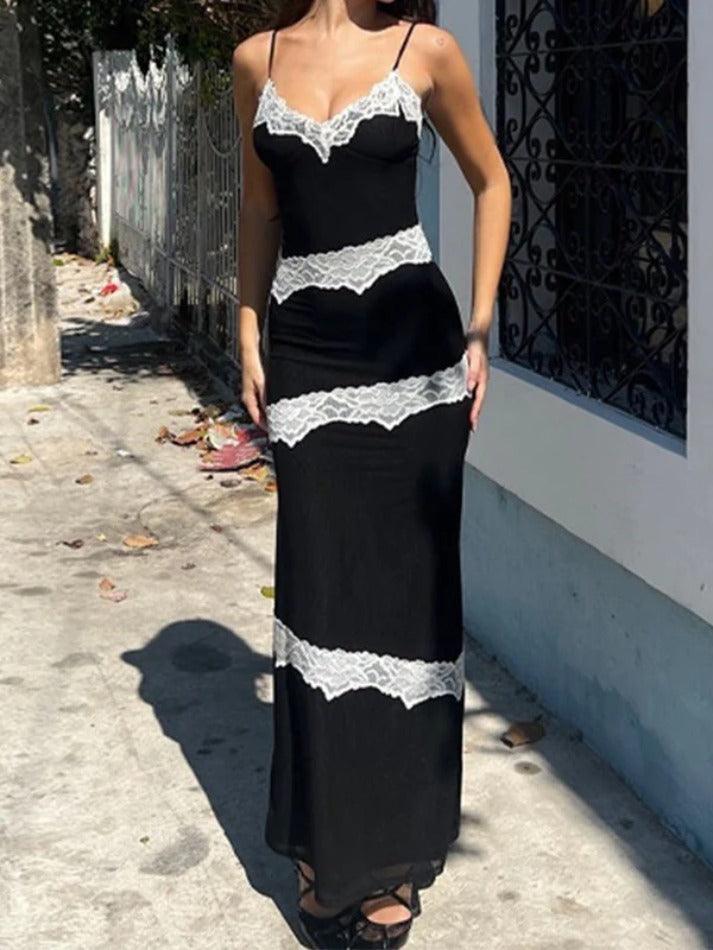 Levoire | Robe Maxi Avec Patchwork En Dentelle Et Décolleté En V