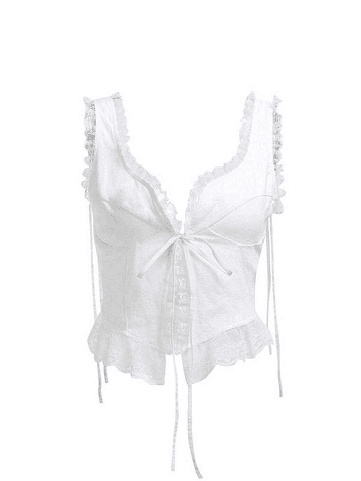 Levoire | Top À Volants Avec Broderie En Dentelle Design Court