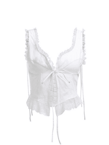 Levoire | Top À Volants Avec Broderie En Dentelle Design Court