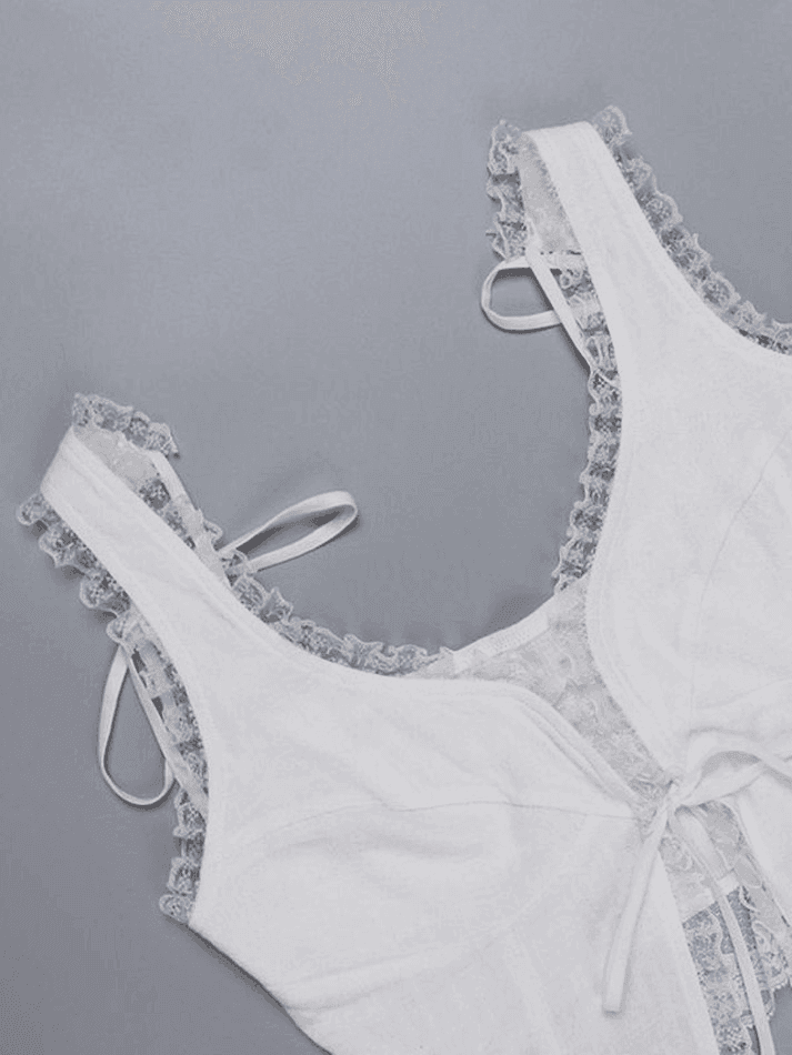 Levoire | Top À Volants Avec Broderie En Dentelle Design Court