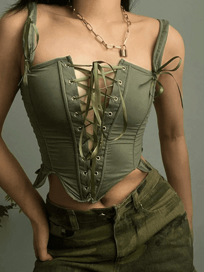 Levoire | Haut De Corset À Lacets Asymétriques Vert