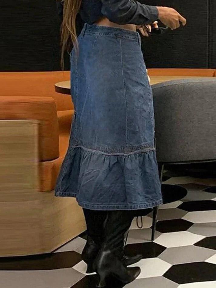 Levoire | Lacets Weinlese Denim Jupe Longue