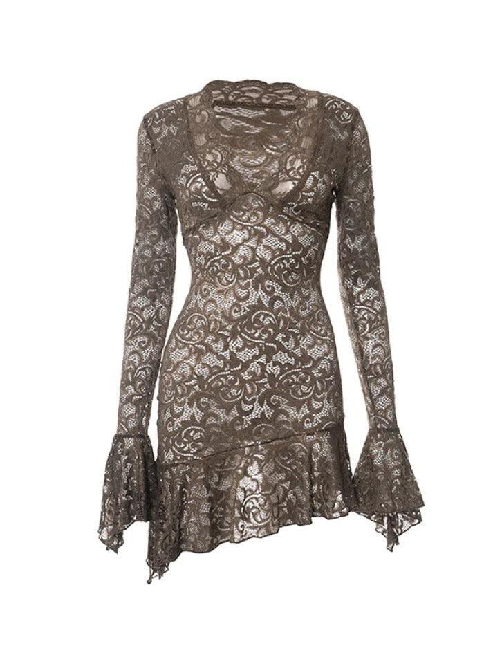 Levoire | Dentelle Décolleté En V Manches Trompette Mini Robe