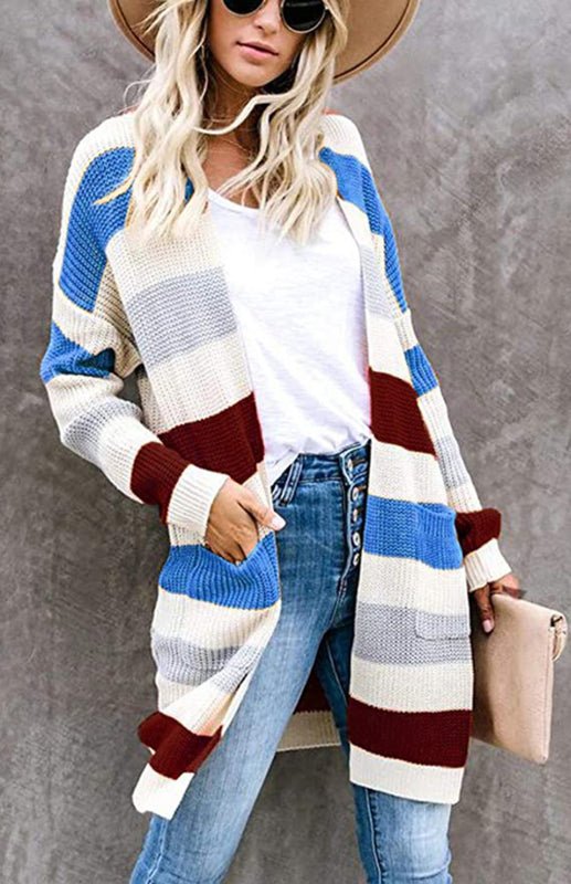 Levoire | Dame Mode de loisirs Rayé Contraste Gilet tricoté