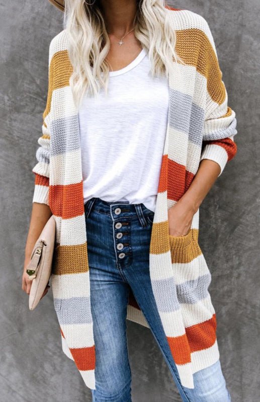 Levoire | Dame Mode de loisirs Rayé Contraste Gilet tricoté