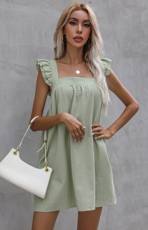Levoire | Femmes Jupe Courte Ample Chemisier Volant Coton Lin Robe Citron vert