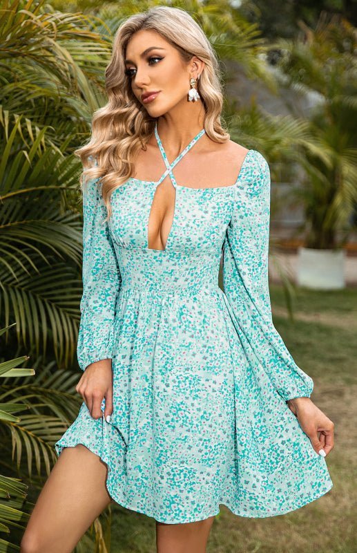 Levoire | Femme Robe Livrée Rectangulaire U-ring Croisée Léger Fleuri Bleu