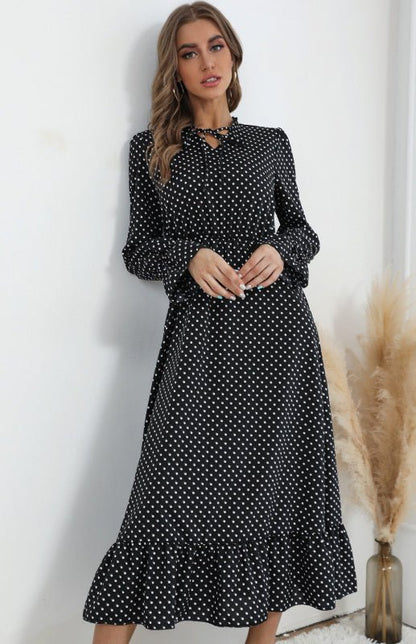 Levoire | Robe à pois à col en V à manches longues pour femme