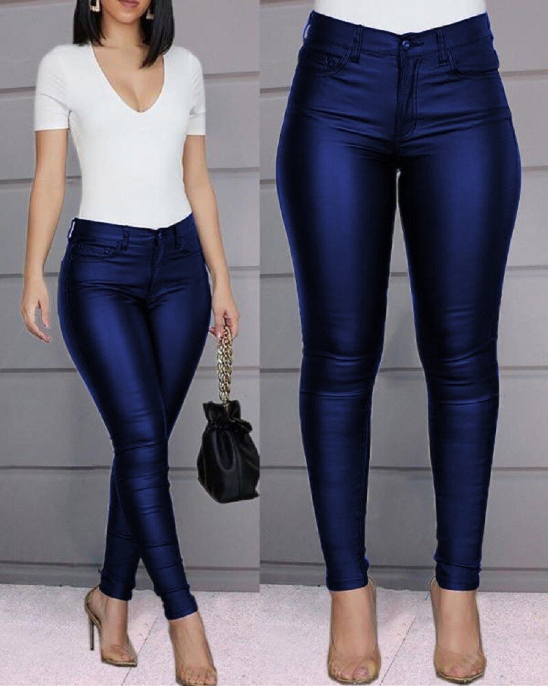 Levoire | Pantalons Taille Haute Étroits Avec Fermeture À Boutons Bleu