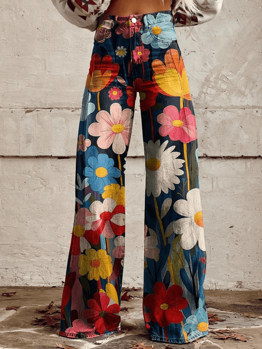 Levoire | Jean Rétro Évasé Femme Fleurs