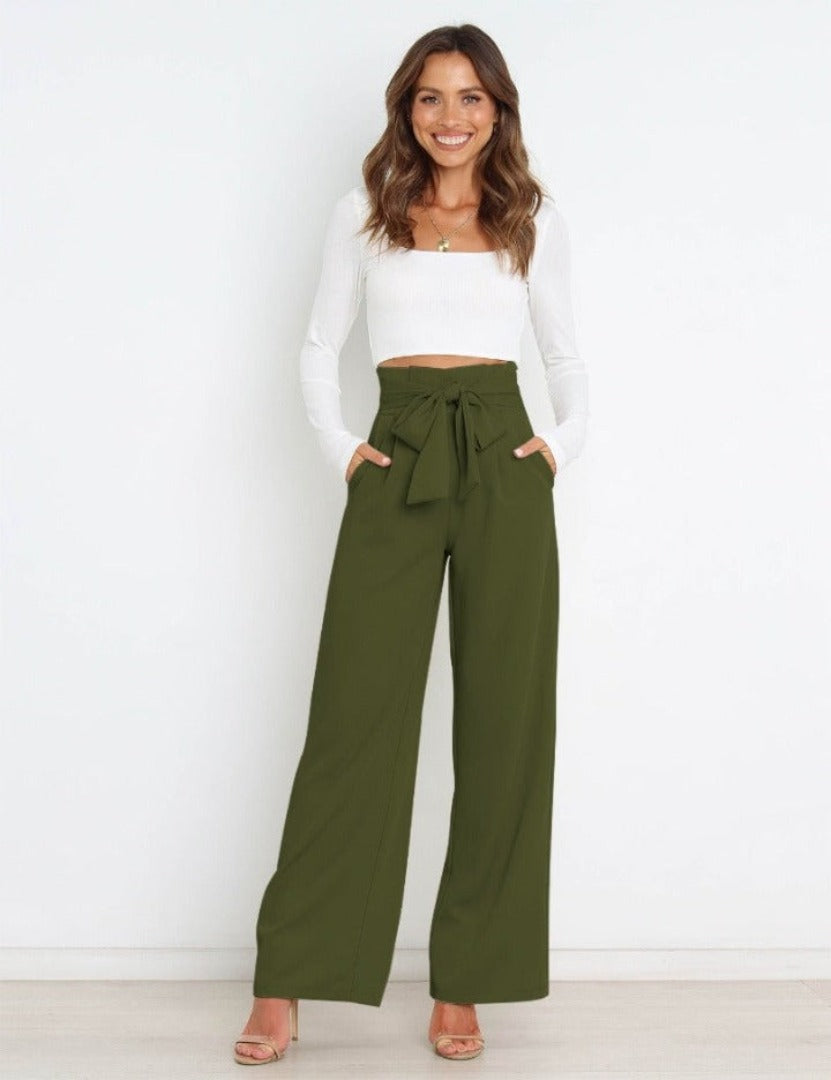 Levoire | Pantalon Avec Nœud Et Jambe Large Vert olive