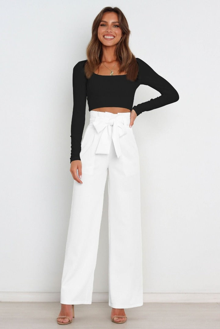 Levoire | Pantalon Avec Nœud Et Jambe Large Blanc