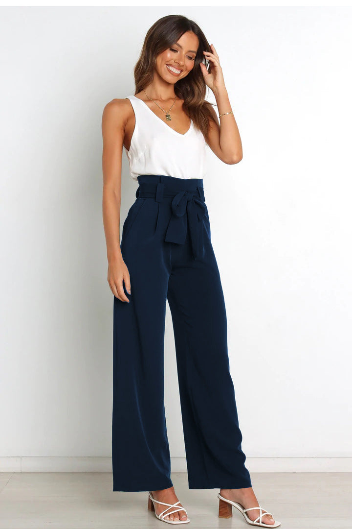 Levoire | Pantalon Avec Nœud Et Jambe Large Marine bleu