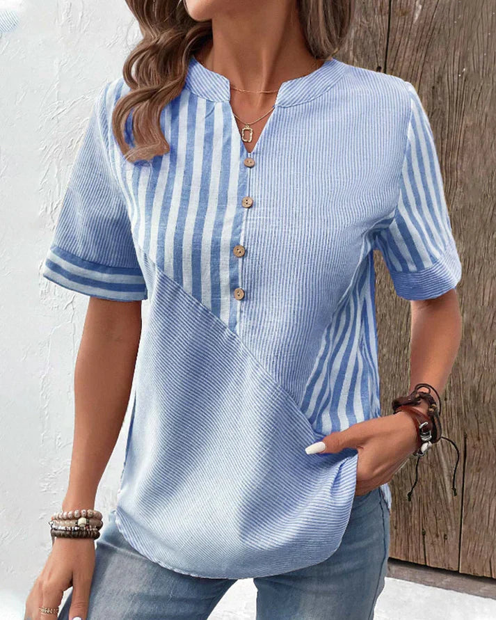Levoire | Chic Blouse En Coton Design Bleu