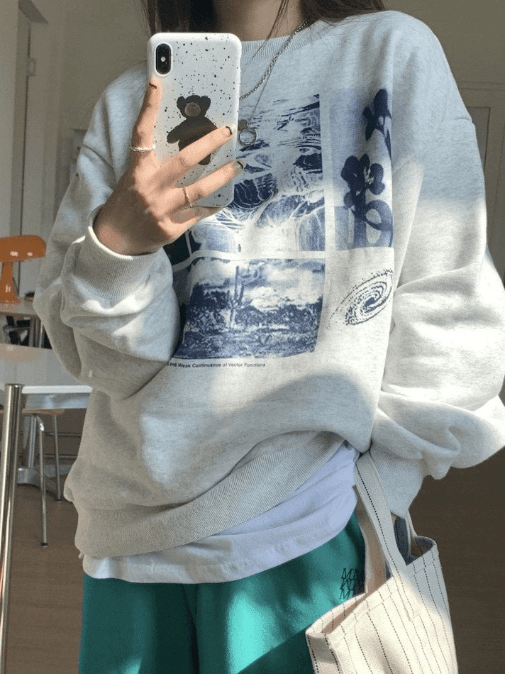 Levoire | Impression De Paysage Sweatshirt Crew Gris