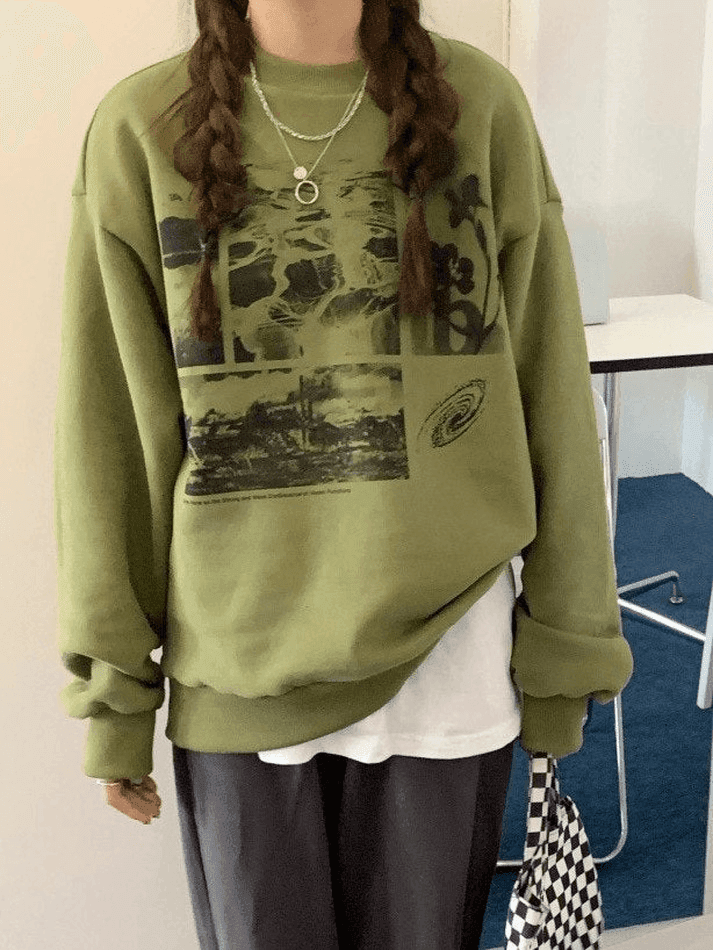 Levoire | Impression De Paysage Sweatshirt Crew Vert
