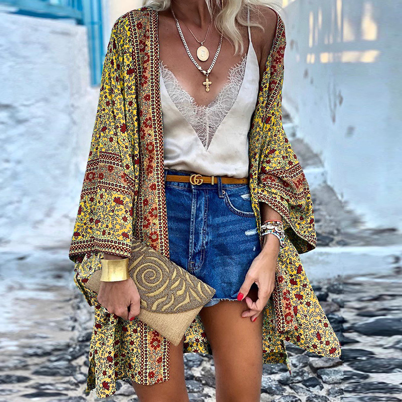 Levoire | Boho Cardigan Pour Femmes Kimono D'Été Léger Avec Design Élégant Jaune
