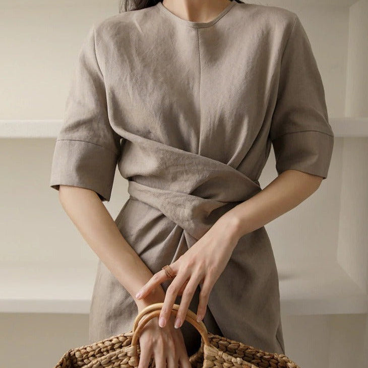 Levoire | Rento Robe Long Plissée Avec Encolure Ronde Et Coupe Lousse Avec Manches Mi-Longues