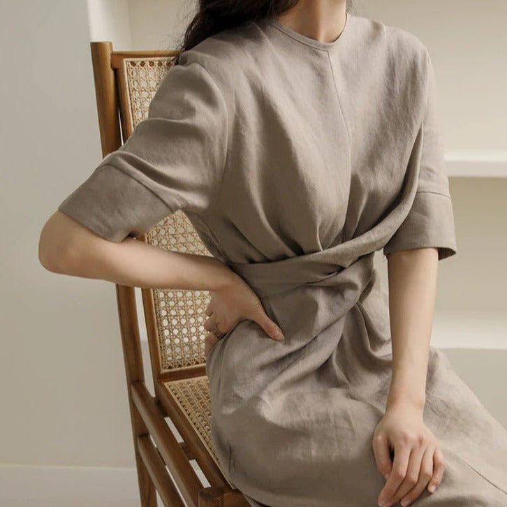 Levoire | Rento Robe Long Plissée Avec Encolure Ronde Et Coupe Lousse Avec Manches Mi-Longues