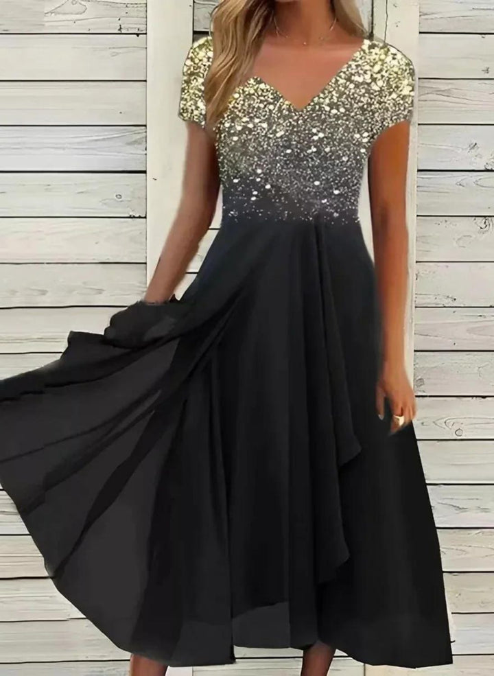 Levoire | Robe De Soirée En Chiffon Pour Femmes Robe De Fête Élégante Avec Détails Brillants En Grande Taille Or Noir