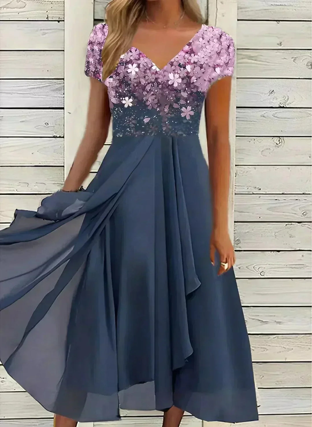 Levoire | Robe De Soirée En Chiffon Pour Femmes Robe De Fête Élégante Avec Détails Brillants En Grande Taille Rosa Bleu