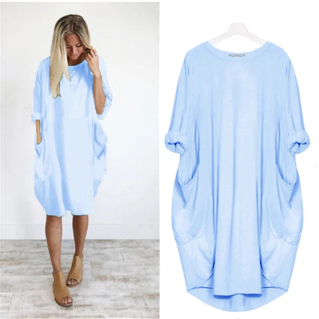 Levoire | Robe À Manches Longues Et Poche Détachable Bleu clair