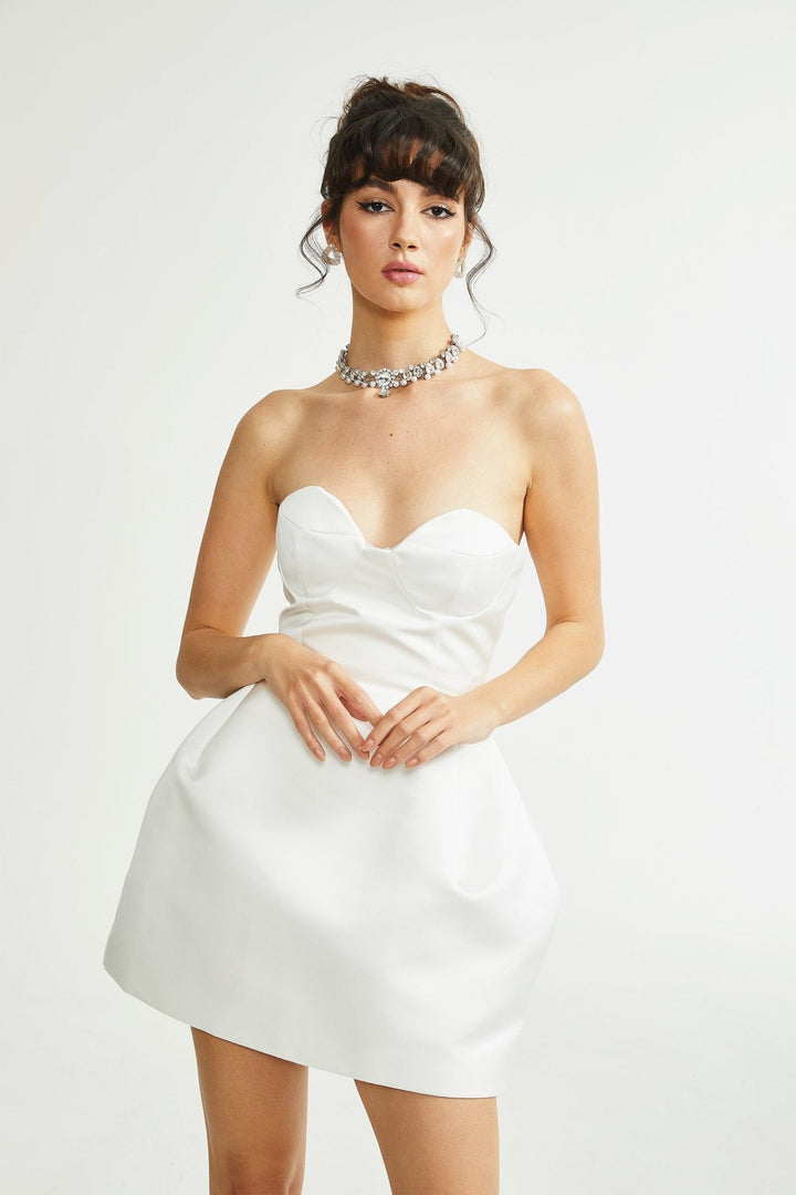 Levoire | Robe Mini Bustier Off-Shoulder Blanche