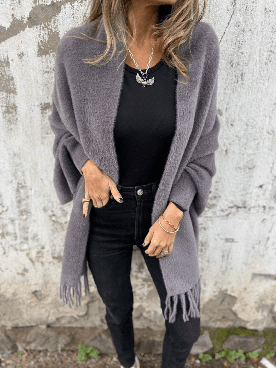 Levoire | Pull enroulé plus long pour femmes Pullover Jumper Gilet Gris