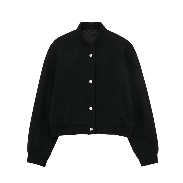 Levoire | Veste Bomber Courte À Manches Longues Avec Boutons Noir
