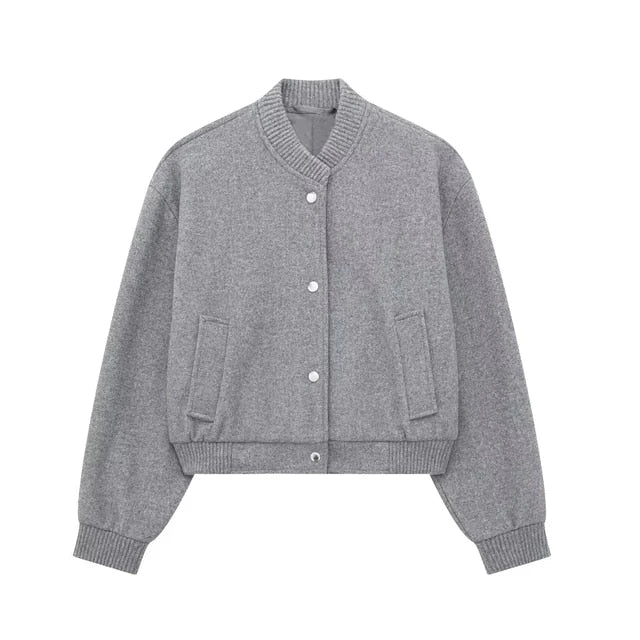 Levoire | Veste Bomber Courte À Manches Longues Avec Boutons Gris
