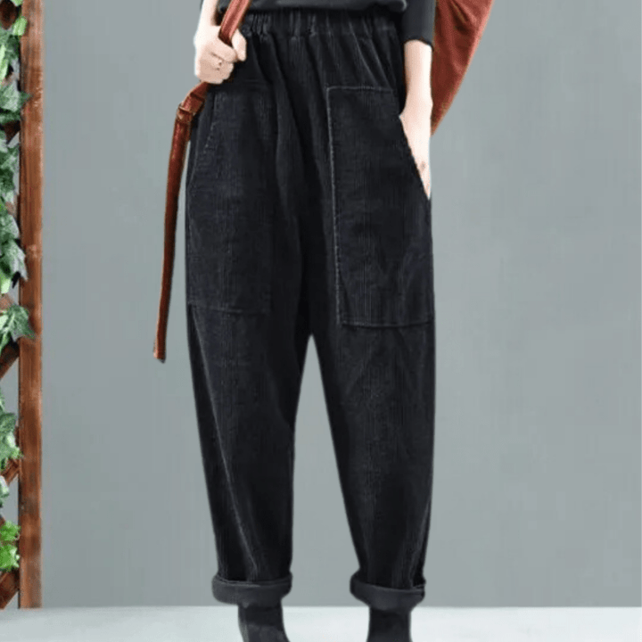 Levoire | Pantalons en velours côtelé décontractés pour femmes Noir