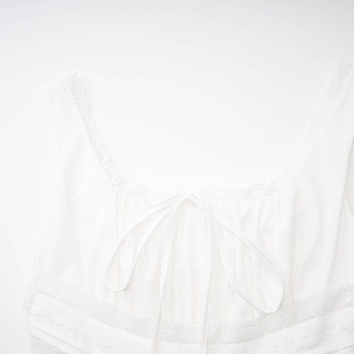 Levoire | Robe À Bretelles En Dentelle Plissée Blanche