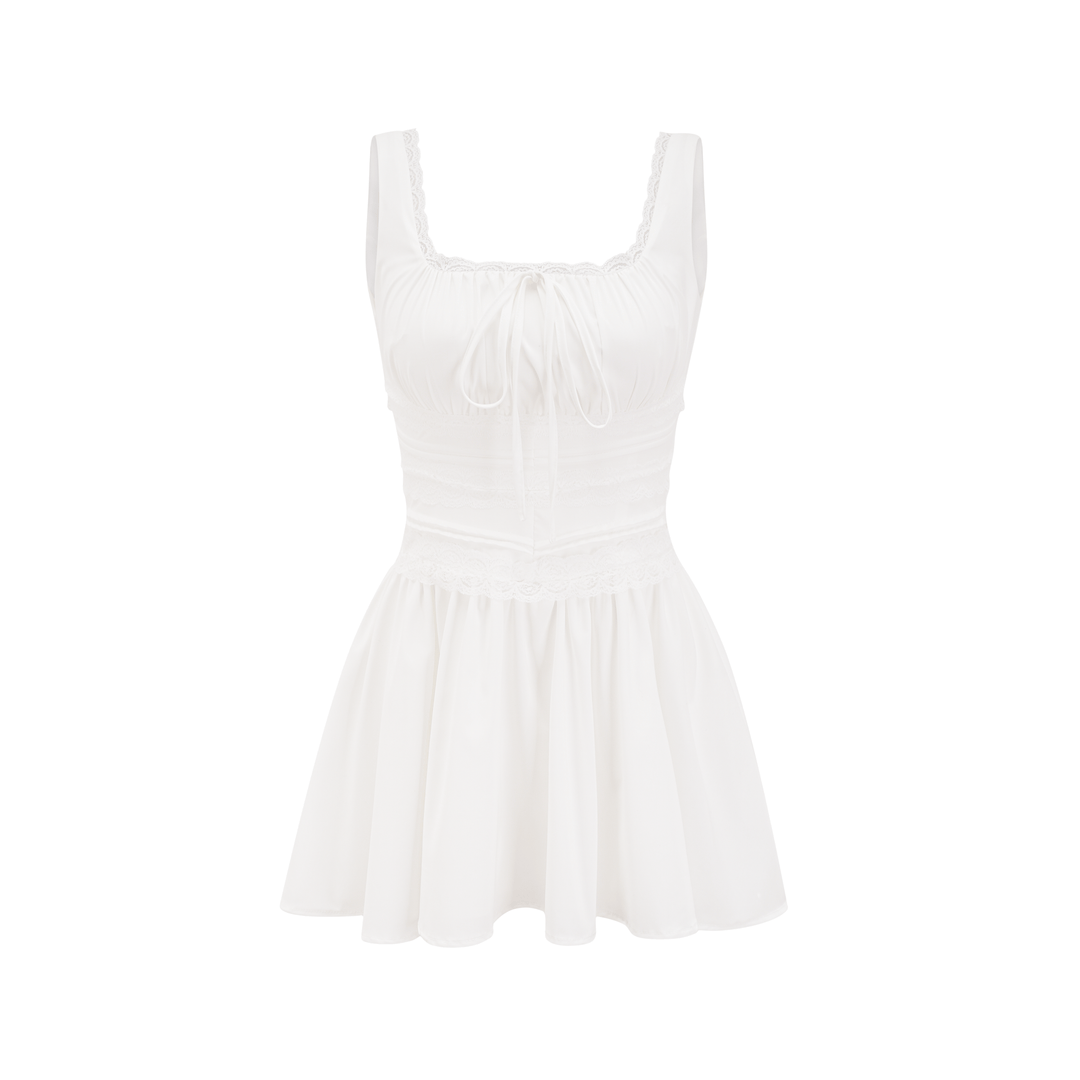 Levoire | Robe À Bretelles En Dentelle Plissée Blanche