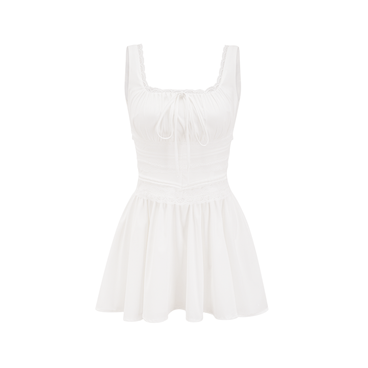 Levoire | Robe À Bretelles En Dentelle Plissée Blanche