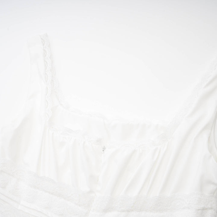 Levoire | Robe À Bretelles En Dentelle Plissée Blanche