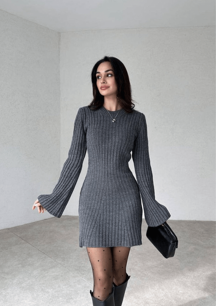 Levoire | Robe Tricotée Chaude Élégante Gris foncé