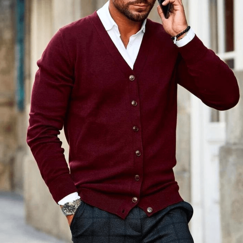 Levoire | Veste en tricot décontractée pour hommes, gilet confortable et design classique Rouge foncé