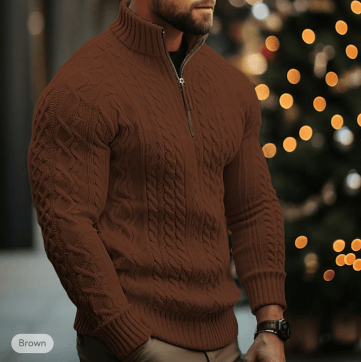 Levoire | Pull pour hommes avec fermeture éclair Pull Half Zip Décontracté et Élégant Braun