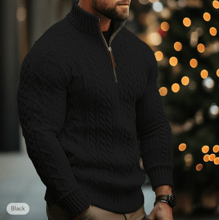 Levoire | Pull pour hommes avec fermeture éclair Pull Half Zip Décontracté et Élégant Noir