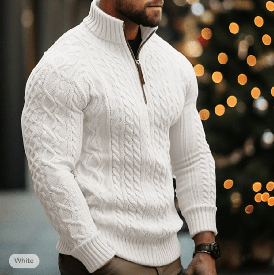 Levoire | Pull pour hommes avec fermeture éclair Pull Half Zip Décontracté et Élégant Blanc