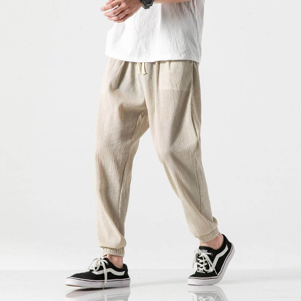 Levoire | Pantalon Pour Homme Léger En Coton Et Lin Doux, Respirant Et Élégant Beige