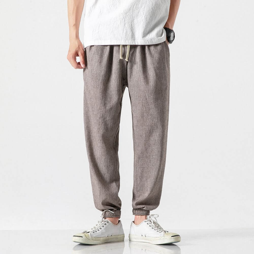 Levoire | Pantalon Pour Homme Léger En Coton Et Lin Doux, Respirant Et Élégant Gris