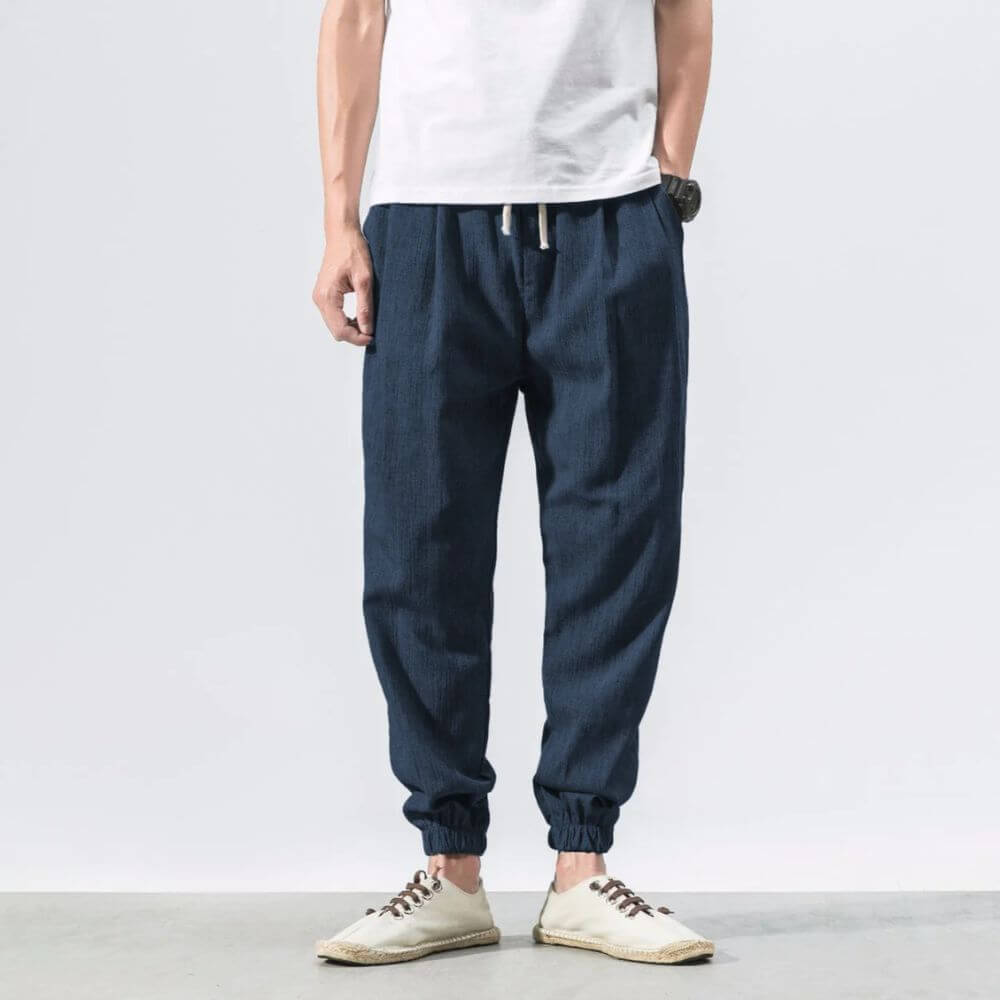 Levoire | Pantalon Pour Homme Léger En Coton Et Lin Doux, Respirant Et Élégant Bleu clair