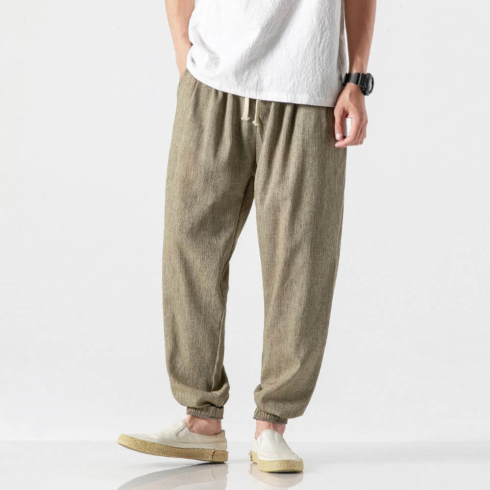 Levoire | Pantalon Pour Homme Léger En Coton Et Lin Doux, Respirant Et Élégant Khaki