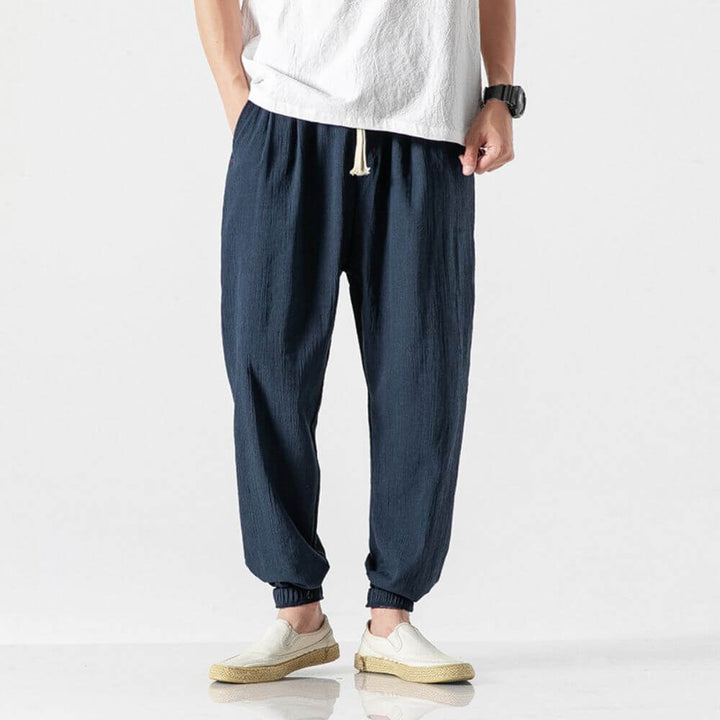 Levoire | Pantalon Pour Homme Léger En Coton Et Lin Doux, Respirant Et Élégant Bleu marine
