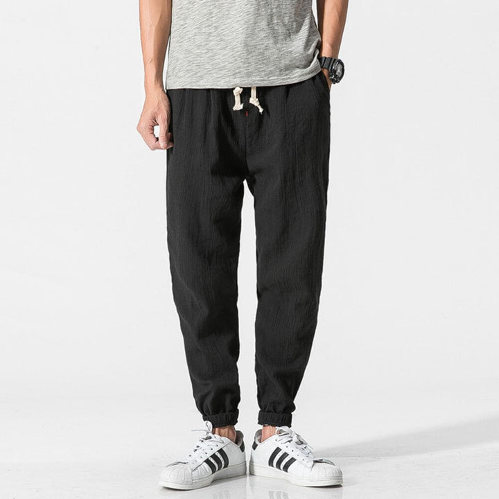 Levoire | Pantalon Pour Homme Léger En Coton Et Lin Doux, Respirant Et Élégant Noir