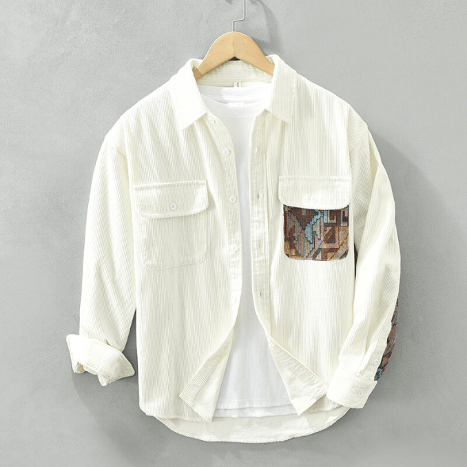 Levoire | Chemise Hommes Velours Côtelé Parfait Pour Printemps Et Automne Blanc