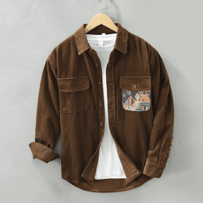 Levoire | Chemise Hommes Velours Côtelé Parfait Pour Printemps Et Automne Café