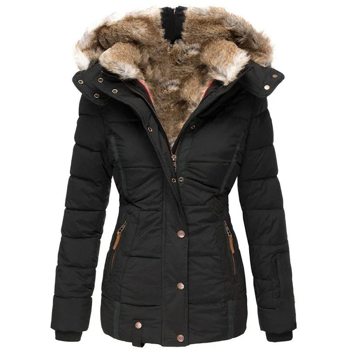 Levoire | Manteau À Capuche À Manches Longues En Fourrure Avec Fermeture Éclair Noir
