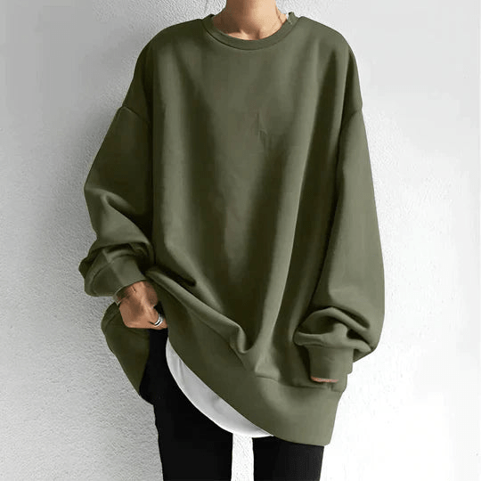 Levoire | Grande taille pull avec épaules abaissées femme Sweatshirt Jumper Gilet vert olive